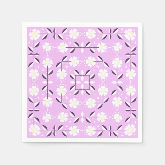 Retro, Pink floral pattern Napkins (Front)