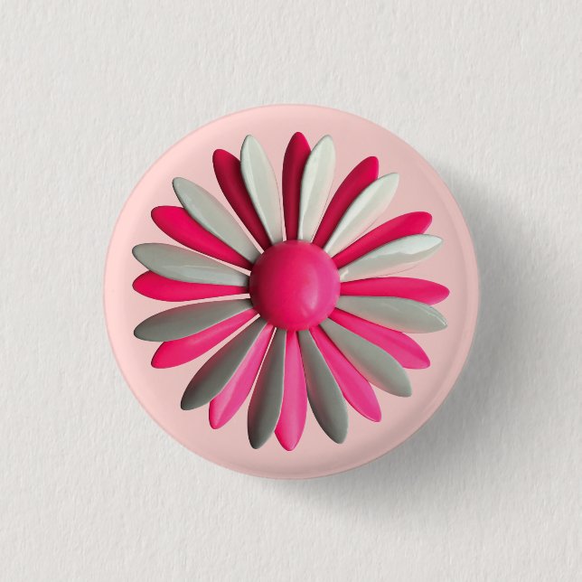 Retro PINK Flower - Spring Summer Present Decor Button (Front)