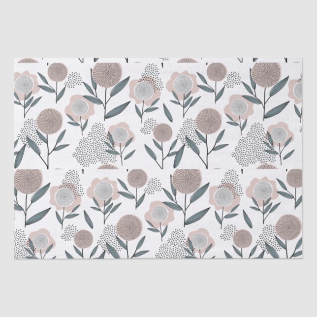 Retro Pink Flowers & Abstract Black Dot Pattern Tissue Paper (Front)