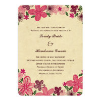 Retro Pink Flowers Christian Wedding Invitation