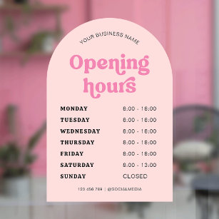 Retro Pink Font Trendy Arch Business Opening Times Window Cling