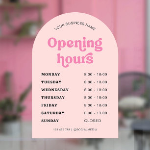 Retro Pink Font Trendy Arch Business Opening Times Window Cling