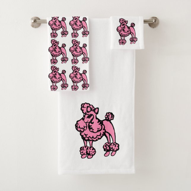 Retro Pink French Poodle Bath Towels Set Gift (Insitu)