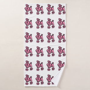 Retro Pink French Poodle Large Bath Towel