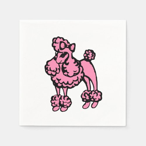 Retro Pink French Poodle Party Napkins