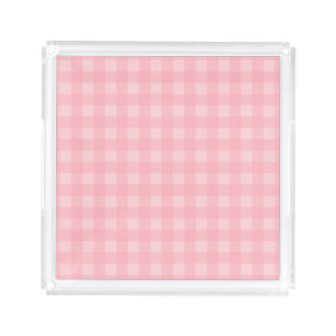 Retro Pink Gingham Checkered Pattern Background Acrylic Tray