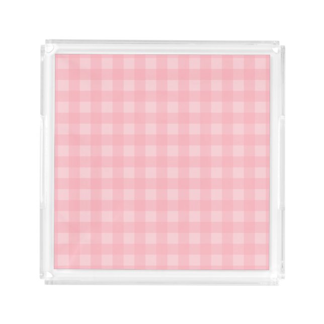 Retro Pink Gingham Checkered Pattern Background Acrylic Tray (Front)