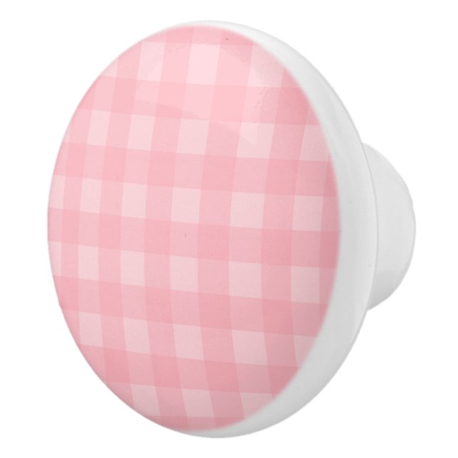 Retro Pink Gingham Checkered Pattern Background Ceramic Knob (Right)
