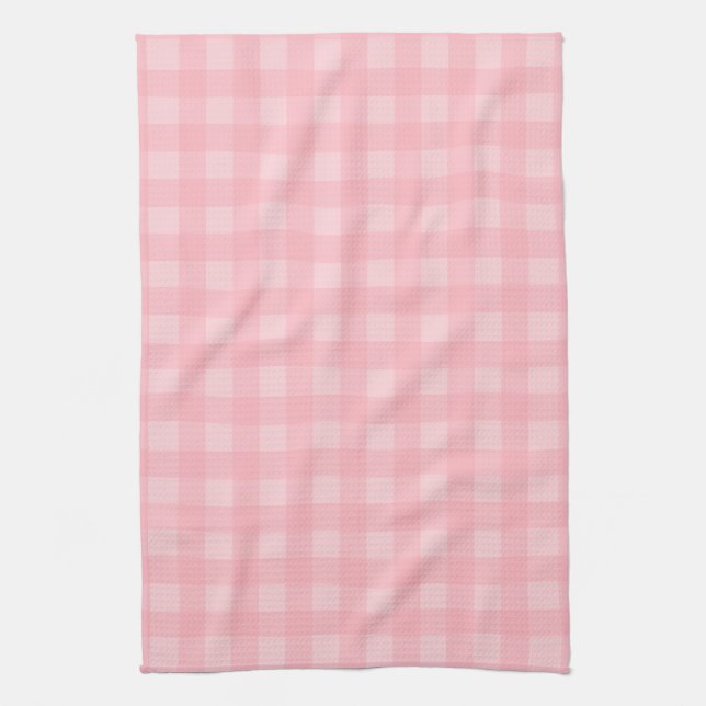 Retro Pink Gingham Checkered Pattern Background Kitchen Towel (Vertical)