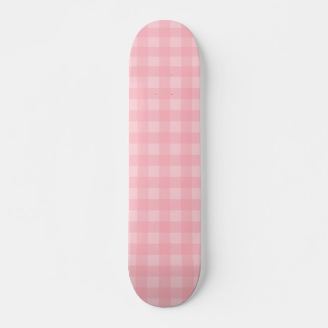 Retro Pink Gingham Checkered Pattern Background Skateboard (Front)