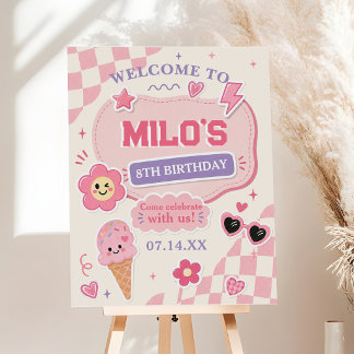 Retro Pink Girl Birthday Foam Board