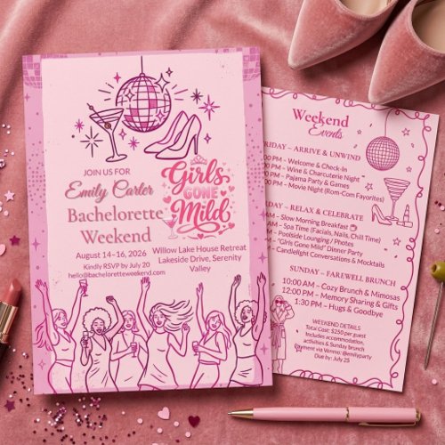 Retro Pink Girls Gone Mild Bachelorette Weekend  Invitation