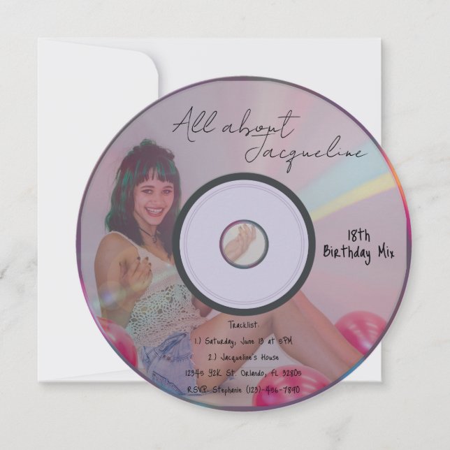 Retro Pink Girl's Music CD Birthday Invitation (Front)