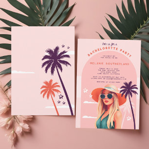 Retro Pink Girly Beach Bachelorette Party Invitation