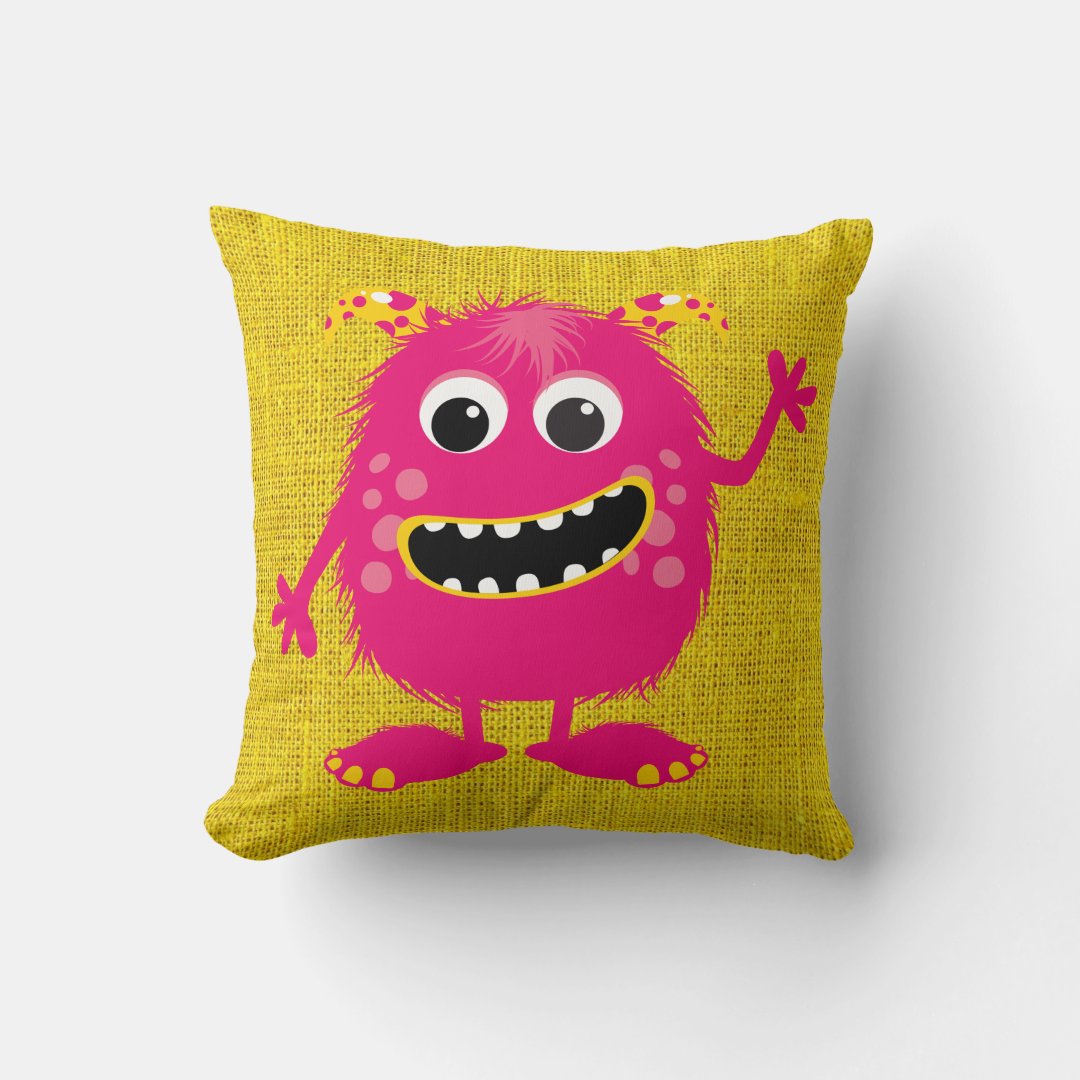 Retro Pink Girly Monster Throw Pillow | Zazzle