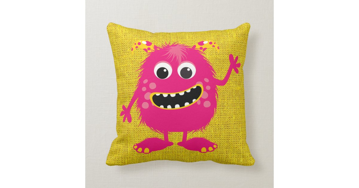 Retro Pink Girly Monster Throw Pillow | Zazzle.com