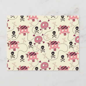 Retro Pink Girly Skull and Bones Postcard