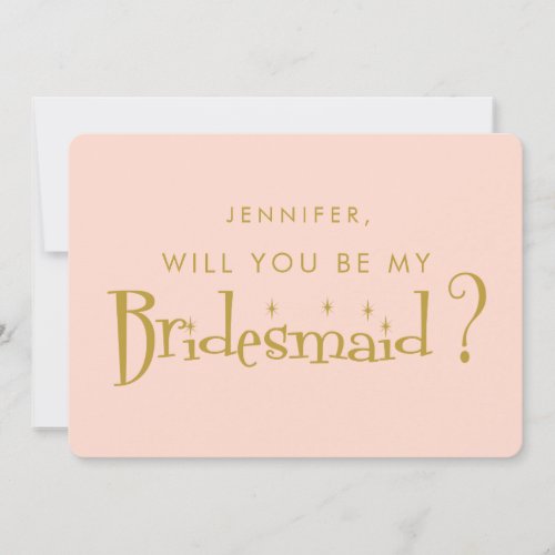 Retro Pink  Gold  Handwriting Bridesmaid Proposal Invitation