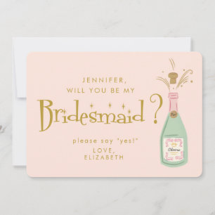 Retro Pink & Gold Handwriting Bridesmaid Proposal Invitation