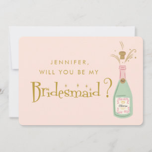 Retro Pink & Gold Handwriting Bridesmaid Proposal Invitation