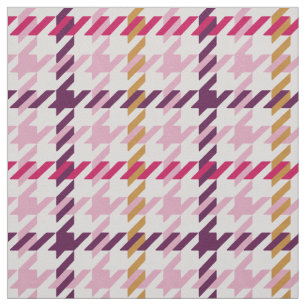 Retro pink gold purple houndstooth plaid pattern fabric