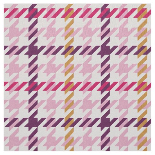 Retro pink gold purple houndstooth plaid pattern fabric