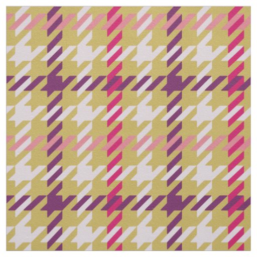 Retro pink gold purple houndstooth plaid pattern fabric