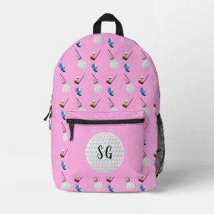 Retro Pink Golf Pattern Monogram  Printed Backpack