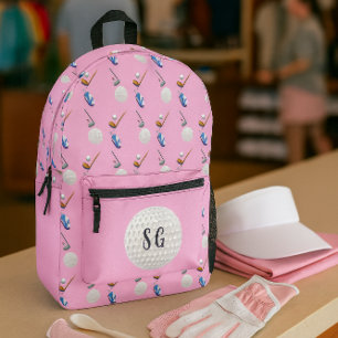Retro Pink Golf Pattern Monogram  Printed Backpack