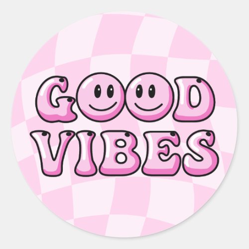 Retro Pink Good Vibes Stickers  Cupcake Toppers