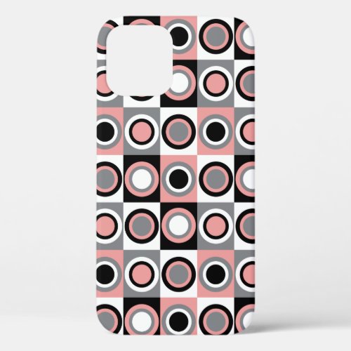 Retro Pink Gray Black White Circle Pattern iPhone 12 Case