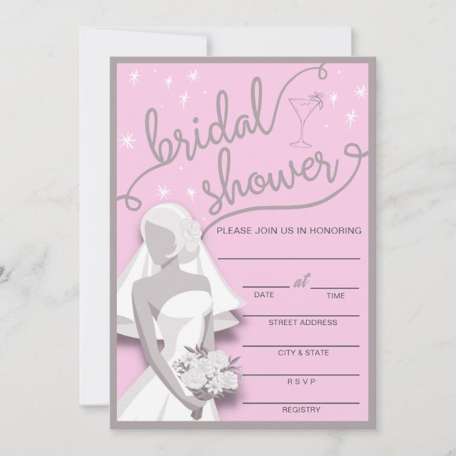 Retro Pink & Gray Fill In Bridal Shower Invitation (Front)