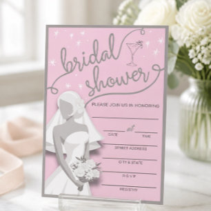 Retro Pink & Gray Fill In Bridal Shower Invitation