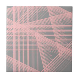 Retro Pink Gray Wired Wires Ceramic Tiles 4.25" sq