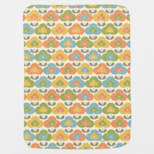 Retro Pink Green Blue Yellow Geometric Flowers Baby Blanket