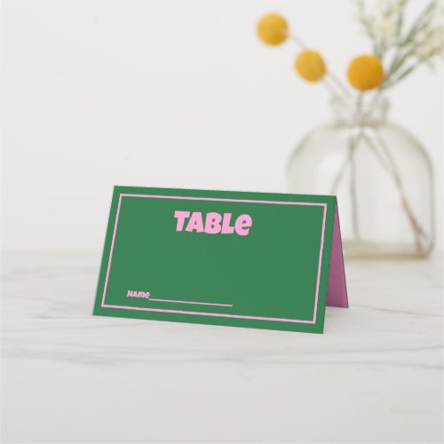 Retro Pink Green  bright  Wedding Place Card