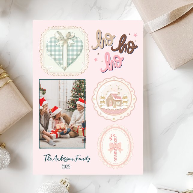 Retro Pink Green Christmas Holiday Card (Creator Uploaded)