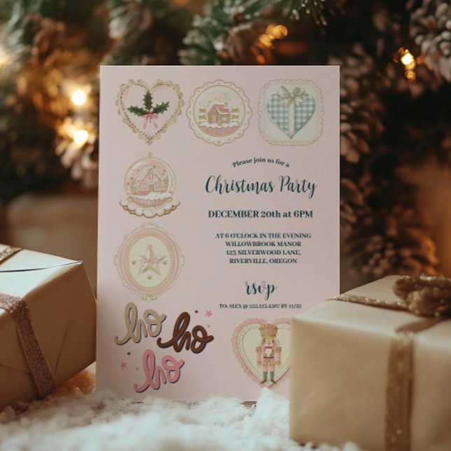 Retro Pink Green Christmas Invitation (Creator Uploaded)
