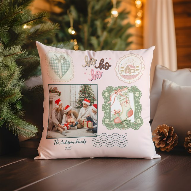 Retro Pink Green Christmas Throw Pillow (Creator Uploaded)