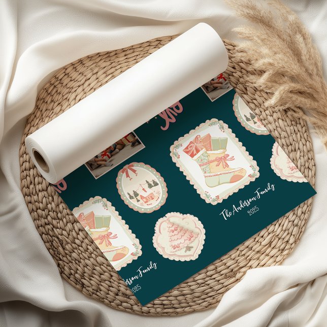 Retro Pink Green Christmas Tissue Paper (Creator Uploaded)
