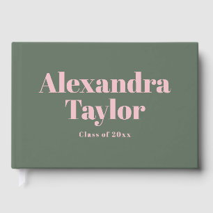 Retro Pink Green Cute Aesthetic Custom Graduation Guest Book