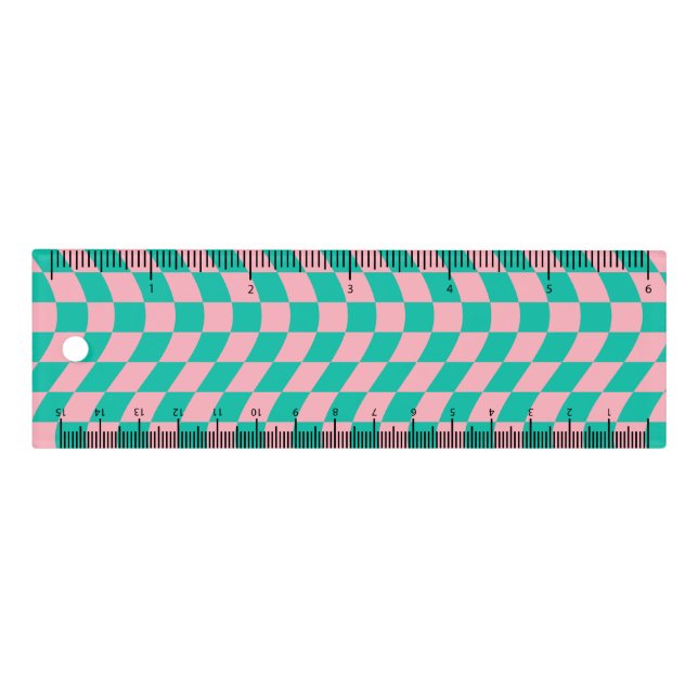 Retro Pink Green Dorm Warped Check Checkered Ruler (Front)
