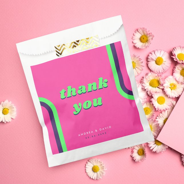 Retro Pink & Green Engagement Thank You Wedding Favor Bag (Creator Uploaded)