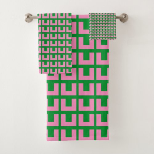 Retro Pink Green Geometric Mid Century Modern Bath Towel Set