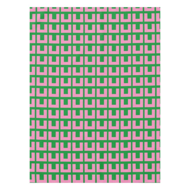 Retro Pink Green Geometric Mid Century Modern  Tablecloth (Front)