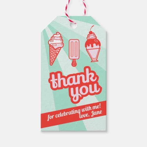 Retro Pink  green Ice Cream Thank You Favor Tag
