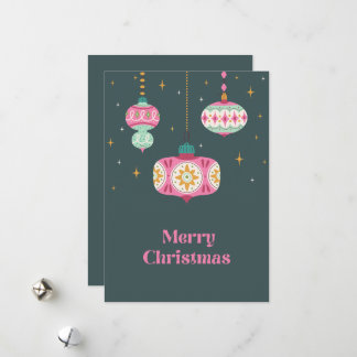 Retro Pink Green Non Photo Christmas Ornament Holiday Card