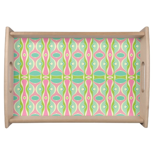 Retro pink green ogee serving tray (Front)