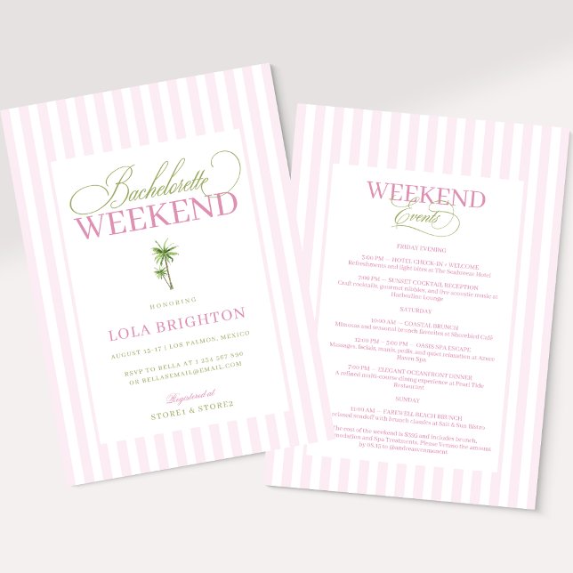Retro Pink Green Palm Beach Bachelorette Itinerary Invitation (Creator Uploaded)