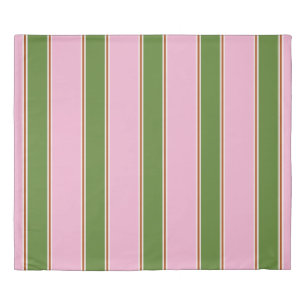 Retro Pink Green Stripe Pattern Duvet Cover